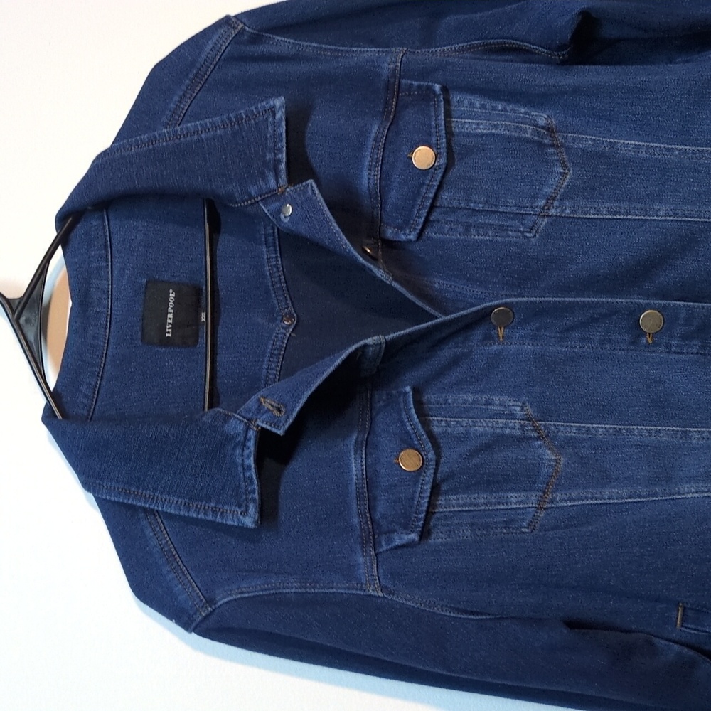 Liverpool Stretch Denim Dark Wash Jean Jacket, Size XXL - Picture 2 of 12